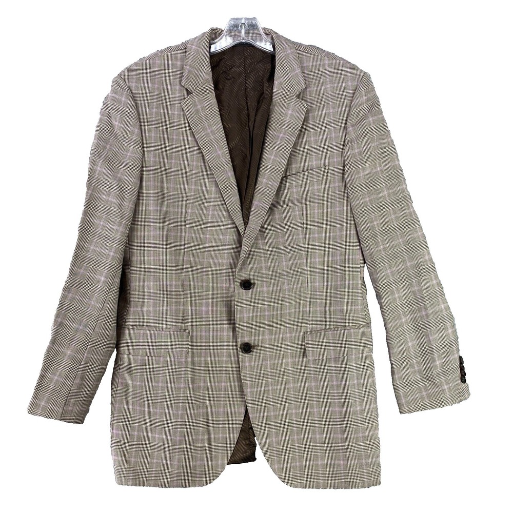 BOSS The James4 Sport Coat Men's 42L Brown Herringbone Blazer Wool Lanificio